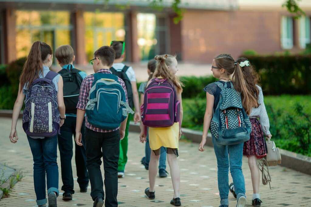 Group of kids going to school together