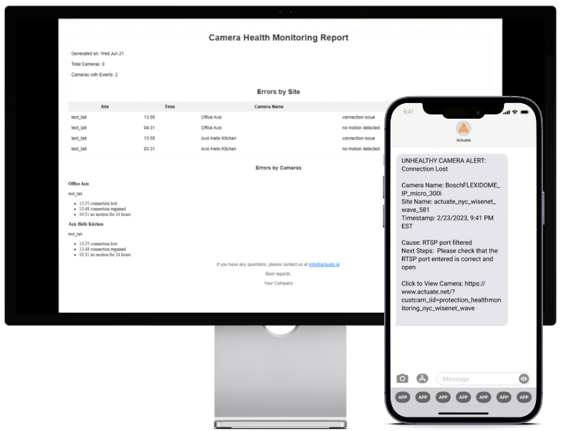 Actuate Camera Health Monitoring Dashboard