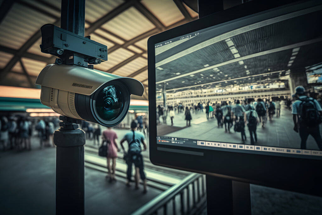 Cctv Camera Operating Train Station Platform